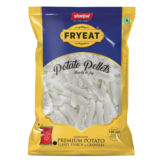 Fryeat raw potato pellets, 100 gm pack for delicious fried snacks