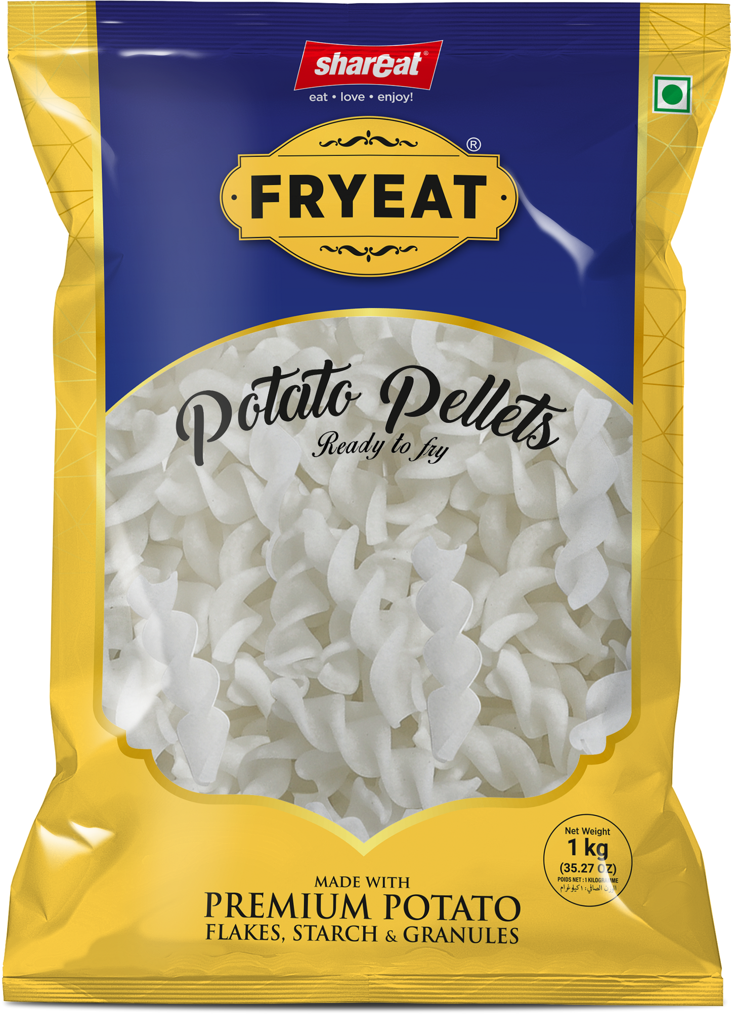 Fryeat Raw Potato Pellets Spiral Shape - 1kg Perfect for Frying and Snacking